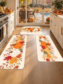 1/16Pcs Autumn Theme Doormat, Thanksgiving Door Mat, Printed With Pumpkin And Maple Leaf Patterns, Autumn Harvest Festival Decoration Mat, Welcome Kitchen Rug, Dirt-Resistant Floor Mat, Autumn Party Decor - Multicolor - View 1