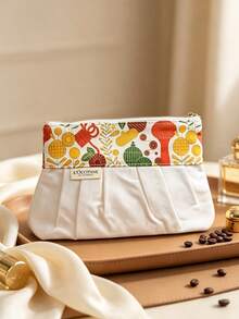 L'Occitane Vintage Floral Roll Flap Cosmetic Bag Logo Strap Zipper Travel Makeup Storage Pouch French Pastoral Style Gift For Ladies LOCCITANE-GIFT-66 - White + Yellow + Red + Green - View 9