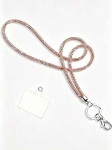 1 Pack Rhinestone Neck Badge Lanyard, ID And Key Strap Rhinestone Office Lanyard, 31.5 Inch (Approx. 80 Cm) Shiny Neck Strap With Metal Buckle And Key Ring, Crystal Lanyard, ID, Key Strap (White) - A - View 2