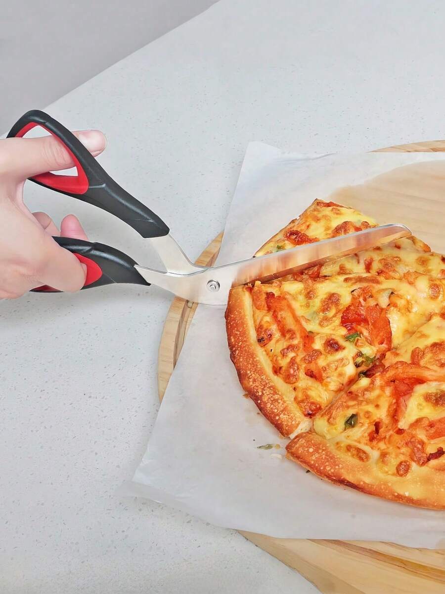 1pc Stainless Steel Pizza Cutter, Comfortable Handle, Multi-Function Kitchen Scissors - Multicolor - View 1
