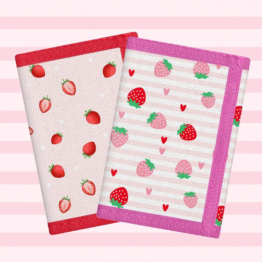 Cute Strawberry Wallet, Daily Use Coin Purse With Keychain, Tri-Fold Design With Multiple Pockets And Card Slots, Girls & Teens Wallet, Pink Color - Multicolor - View 1