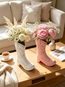 1pc Cowboy Boot Shaped Vase, Western Style Decorative Flower Pot, Bohemian Tabletop Centerpiece, Unique Desktop Ornament, Suitable For Living Room Bedroom Home Decor - A - View 12