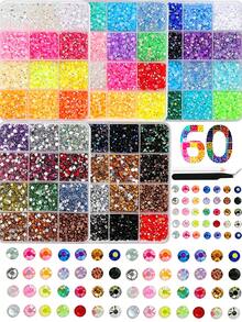 60格隨機混色3mm彩色水鑽美甲裝飾，3D樹脂平底水鑽附鑷子筆，多功能美甲配件，適用於美甲、衣物布料裝飾DIY美甲飾品 - 彩色 - 查看 7