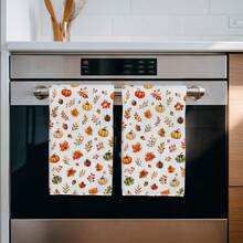 2PCS Kitchen Towel, Autumn Fallen Leaves And Pumpkin Pattern Print, 40*60cm Rectangular Microfiber Kitchen Towel, Dish Cloth, Tablecloth, Hand Towel, Kitchen Decor, Home Decor, Housewarming Gift For Neighbors, Kitchen Napkin And Dish Cloth, Home Decor, Gift - Multicolor - View 7