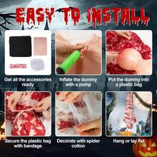 5pcs Realistic Zombie Decor, 60 Inch Inflatable Corpse Model With Hanging Device, Includes 1 Humanoid Doll, 1 Shroud, 1 Tape And 1 Pack Of Spider Web, Suitable For Halloween Party, Holiday Decoration, Crime Scene - PVC Horror Prop - Horror Hanging Corpse - View 5