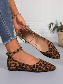 PWIIMG Damen Leopardenmuster minimalistische plissierte flache Slip-On Schuhe, elegante Outdoor Sommer braune Kunstwildleder Ballett-Wanderschuhe mit Knotendetail - Leopardenmuster - Übersicht 6