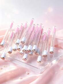1/2/5/10pcs Pearl Crown Flower Rabbit Design Pink Eyelash Brush Eyebrow Brush Portable Test Tube Eyelash Brush With Transparent Sleeve, Travel Makeup Tool - Pink - View 7