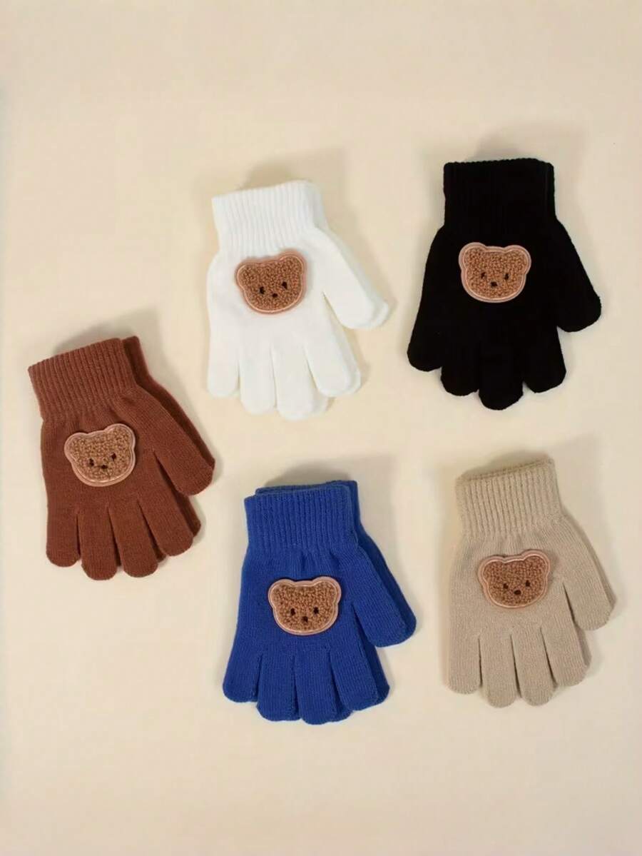 1 Pair Cute Bear Pattern Knitted Warm Gloves - 1Pair - View 1