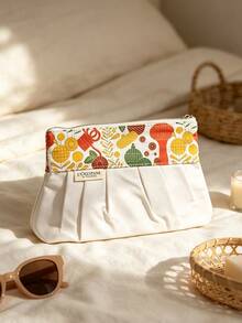 L'Occitane Vintage Floral Roll Flap Cosmetic Bag Logo Strap Zipper Travel Makeup Storage Pouch French Pastoral Style Gift For Ladies LOCCITANE-GIFT-66 - White + Yellow + Red + Green - View 4