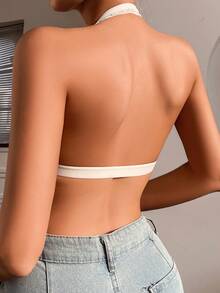 2 piezas Sujetador halter de encaje sexy de unicolor para mujer - Blanco y Negro - Ver 5