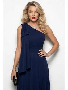 Long Party Dress With Lace, Lined Cups, Comfortable, Elegant, Simple - Navy Blue - View 5