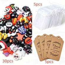 30pcs 5 White Organza Gift Bags + 5 Thank You Cards Mixed Flat Back Resin Buttons Flat Back Scrapbooking Resin Flat Back Crafts (Halloween Batch) - One Size Fits All - View 9