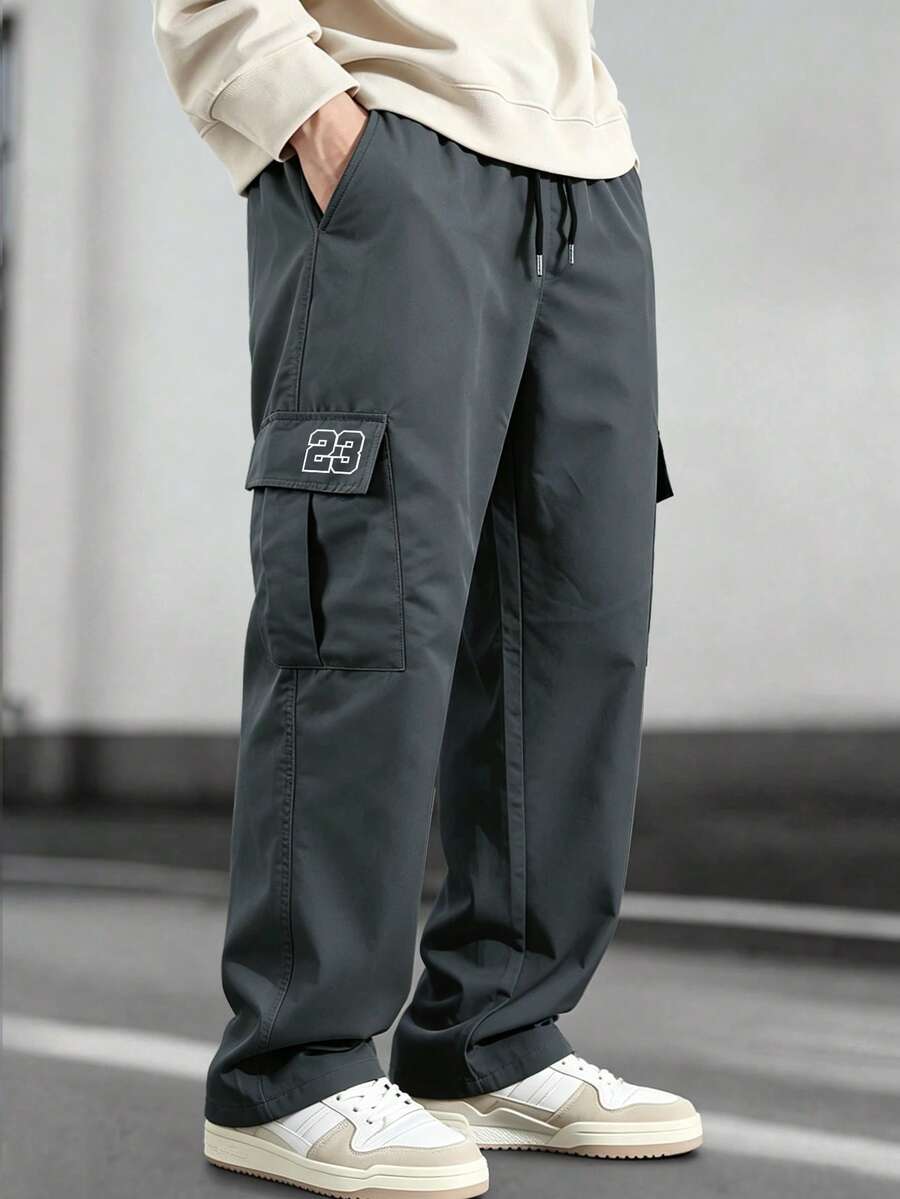 Spring/Autumn Versatile Multi-Pocket Straight Leg Cargo Pants, Men's Loose Outdoor Commute Sports Casual Long Pants - Grey - View 1