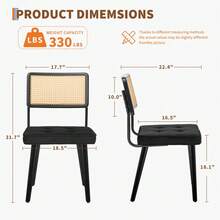 Set Of 2 Mid-Century Modern Rattan Dining Chairs – Cane Back, Linen Or Velvet Seat, Solid Wood & Metal Frame – Boho Chic Seating For Home, Restaurant, Lounge, Or Office - Black and White - View 4