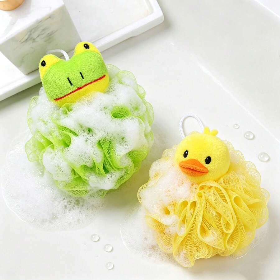 1pc Cartoon Decoration Foam Bath Ball, Bathroom Home, Bathroom Decoration, Effective Body Scrubbing, Back Scrub Towel, High-Quality Mesh Materials, Convenient Strap Design, Smooth Skin, Very Suitable For Daily Use. - Multicolor - View 1