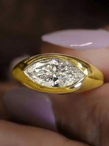 1pc Women's Gold Copper Eye-Shaped Design CZ Inlaid Exquisite Ring, Suitable For Party, Ball, Date, Size 6-10 - Gold - View 7
