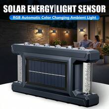 1/4PCS Solar Powered RGB Outdoor Wall Light Auto On/Off Sensor Up Down Lighting Waterproof Wall Sconce For Garden Fence Patio Decor - Solar Wall Lamp - View 5