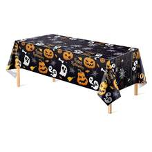 1 cái/3 cái khăn trải bàn dùng một lần Halloween màu đen, in họa tiết bí ngô, ma, mạng nhện vui nhộn, đậm không khí lễ hội, phù hợp cho tiệc chủ đề Halloween, trang trí sự kiện, tiệc sinh nhật, sắp xếp bàn ăn ngoài trời 130*274cm - Đầu bí ngô màu đen - Xem 1