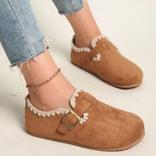 Lace Trim Buckle Slip On Loafers For Women Casual Flat Daily Walking Summer Shoes - Brown - View 3