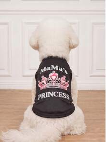 LUCKIE LABO 1pc Mama's Princess Rhinestone Crown Funny Print Pet Vest, Physical Anti-Flea & Reduce Shedding, Insulation & Breathable, Suitable For Small & Large Dogs, Indoor & Outdoor - Black - View 2