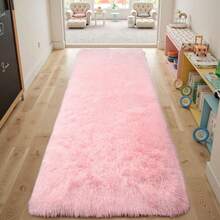 EDIMENS Long Hallway Runner Rug 80x300, High Pile Bathroom Rug Non-Slip, Fluffy Washable Kitchen Rug Bath Mat, Rugs For Bedroom Bed Runner Hallway Living Room - 粉色 - 查看 4