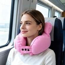 1pc Press-To-Inflate Crown-Shaped Neck Pillow, Portable U-Shaped Support Pillow For Travel, High-Speed Train, Airplane, Long-Distance Trips, Nap, Neck Pressure Relief Inflatable Travel Pillow - Multicolor - View 5