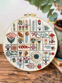 1件 20*20cm/7.9*7.9in 不同花卉刺繡套件，DIY手工刺繡套裝，適合成人初學者，居家禮物，女性縫紉禮物，包含使用說明書、印花布料、刺繡框、針與線 - A - 查看 16