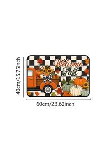 1/16Pcs Hello Fall Theme Doormat, Thanksgiving Door Mat, Printed With Orange Pumpkin, Maple Leaf And Black & White Plaid Pattern, Autumn Harvest Festival Decoration Mat, Welcome Kitchen Rug, Dirt-Resistant Floor Mat, Autumn Party Decoration - Multicolor - View 12