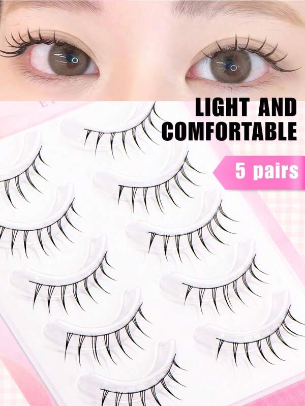 5 pares de pestañas de lujo con diseño de dibujos animados, estilo de hada japonés y coreano, rizo C, longitud de 6-9 mm, pestañas naturales - ligeras/suaves/cómodas, ojos encantadores 3D agrandados. Adecuado para principiantes, fácil de usar DIY - ahorra tiempo de maquillaje. Adecuado para maquillaje diario/salidas/diversas escenas de fiesta. Regalo perfecto para novia y amante - regalo de vacaciones, extensiones de pestañas hechas a mano