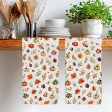 2PCS Kitchen Towel, Autumn Fallen Leaves And Pumpkin Pattern Print, 40*60cm Rectangular Microfiber Kitchen Towel, Dish Cloth, Tablecloth, Hand Towel, Kitchen Decor, Home Decor, Housewarming Gift For Neighbors, Kitchen Napkin And Dish Cloth, Home Decor, Gift - Multicolor - View 8