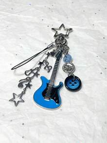 1pc Y2K Cute Guitar Shaped Keychain, Bag Charm, Car Key Ring Pendant, 3D Guitar Pendant, Unisex, Love Music,Backpack For School Cute Goth Gifts - A - View 2