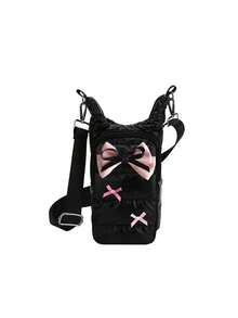 Cute Bow Water Bottle Crossbody Bag, Adjustable Strap Quilted Crossbody Bag, Fashionable Insulated Cup Holder, With Phone And Accessory Pockets - Multicolor - View 13