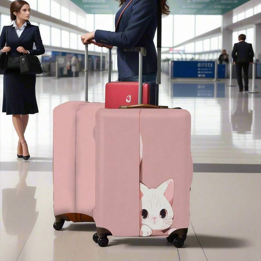 Cute Peeking White Cat Pink Background Soft Luggage Cover - Multicolor - View 1