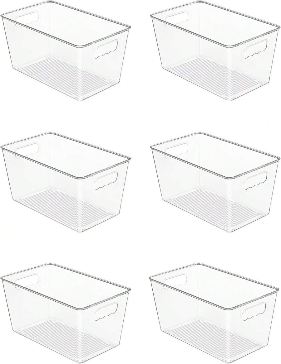 Vtopmart 6 Pack Clear Storage Bins, Pantry Cabinet Organizer Bins With Handle For Pantry Organizer And Storage, Plastic Bins For Fridge, Cabinet - ColorB - View 1