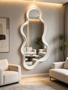 3/4 Set Irregular Wave Border Wall Decor Mirrors, Polypropylene Frame With High-Definition Mirror Glass, Easy Installation, Suitable For Wall Decoration In Entryways, Living Rooms, Bedrooms And Bathrooms, White And Gold Available. - Irregular Wall Mirror - View 3