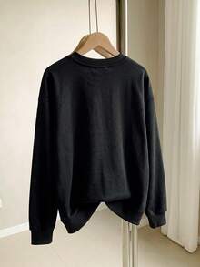 Women's Autumn/Winter New Loose Minimalist Colorblock Patchwork Casual Fashion Versatile Crew Neck Sweatshirt - Black and White - View 4