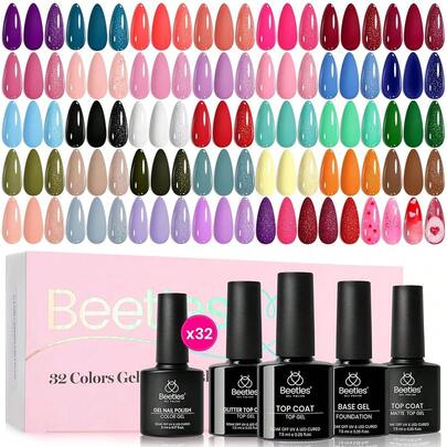Beetles Spring Gel Polish Set - Fingertip Palette, 32 Colors Valentines Polish Set With Base Top Coat