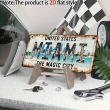 2D Flat Decoration - Single Piece, 1pc, Vintage Miami Metal Decorative Sign And Ornament, Rustic Style Wall Decor, Suitable For Man Cave, Garage, Bar, Home, Metal Wall Art Decoration (Random Style) - A - View 4