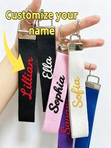 Customized Name Canvas Keychain Wrist Strap, Personalized Bag Charm Key Ring Accessory, Anti-Lost Backpack Luggage Pendant, Handmade DIY - Multicolor - View 1
