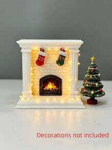 Christmas Mini House Fireplace Decor, Miniature Fireplace Ornament, Micro Scene Photography Prop, Holiday Decoration, Plastic Material Faux Brick Wall, DIY Paintable Niche - Imitation Brick Fireplace - View 1
