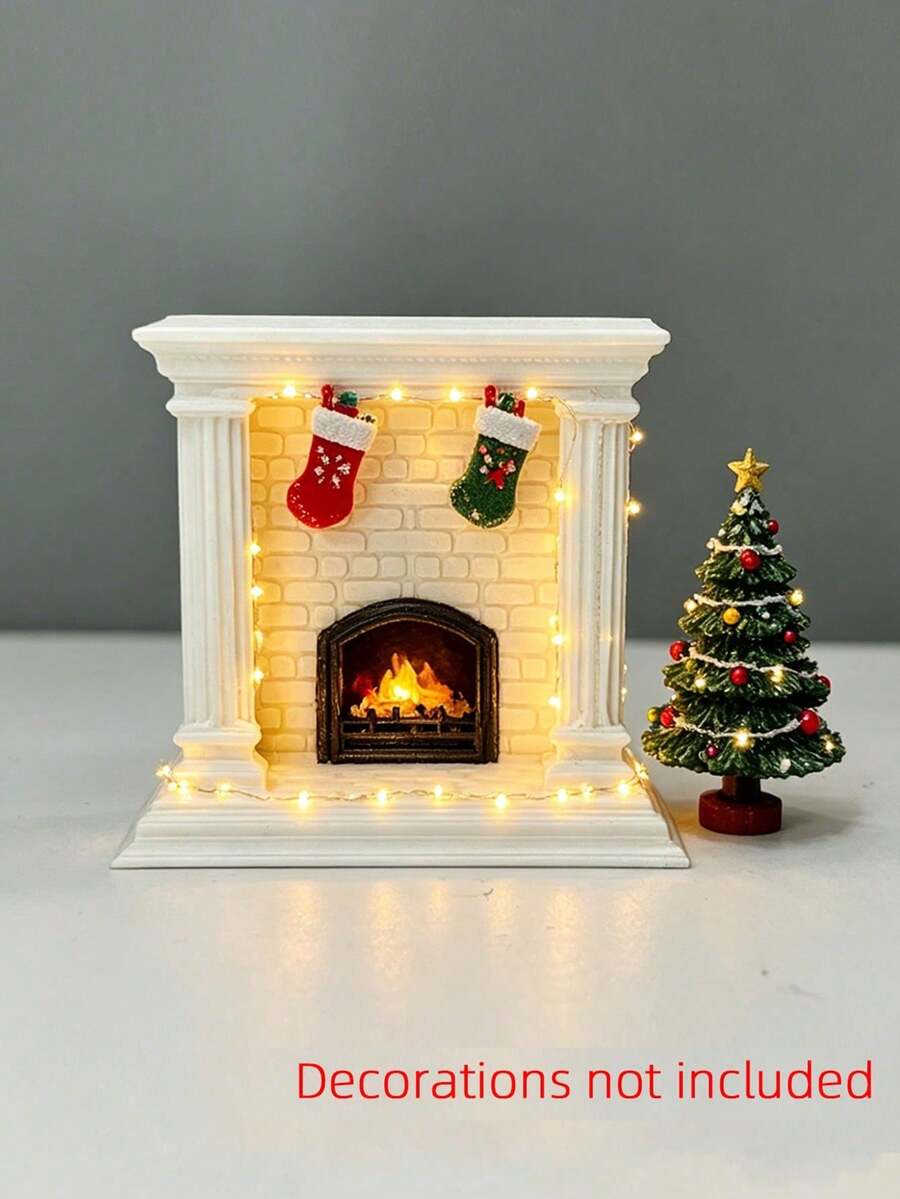 Christmas Mini House Fireplace Decor, Miniature Fireplace Ornament, Micro Scene Photography Prop, Holiday Decoration, Plastic Material Faux Brick Wall, DIY Paintable Niche - Imitation Brick Fireplace - View 1