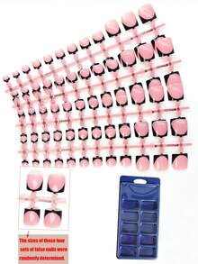 100片亮面假脚趾甲，每盒12种尺寸，黑色法式美甲，一次性指甲，全覆盖短方形假脚趾甲，亚克力脚趾甲贴纸，适合女性和女孩 - 彩色 - 查看 6