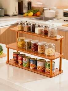 1 pieza Estante de almacenamiento de cocina de bambú multicapa, estante de especias de cocina de gran capacidad, organizador de escritorio multinivel multifuncional, estante de almacenamiento de frascos de condimentos, frascos de aperitivos, adecuado para encimera de cocina, encimera de baño, almacenamiento en mesa de aparador - Multicolor - Ver 2