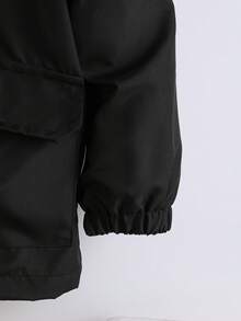 Tween Boys' New Spring/Autumn Hooded Windbreaker Jacket, Cargo Style, Comfortable Long Sleeve Top, 1pc - Black - View 5