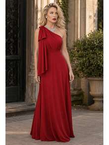 Long Party Dress With Lace, Lined Cups, Comfortable, Elegant, Simple - Rojo - Ver 1