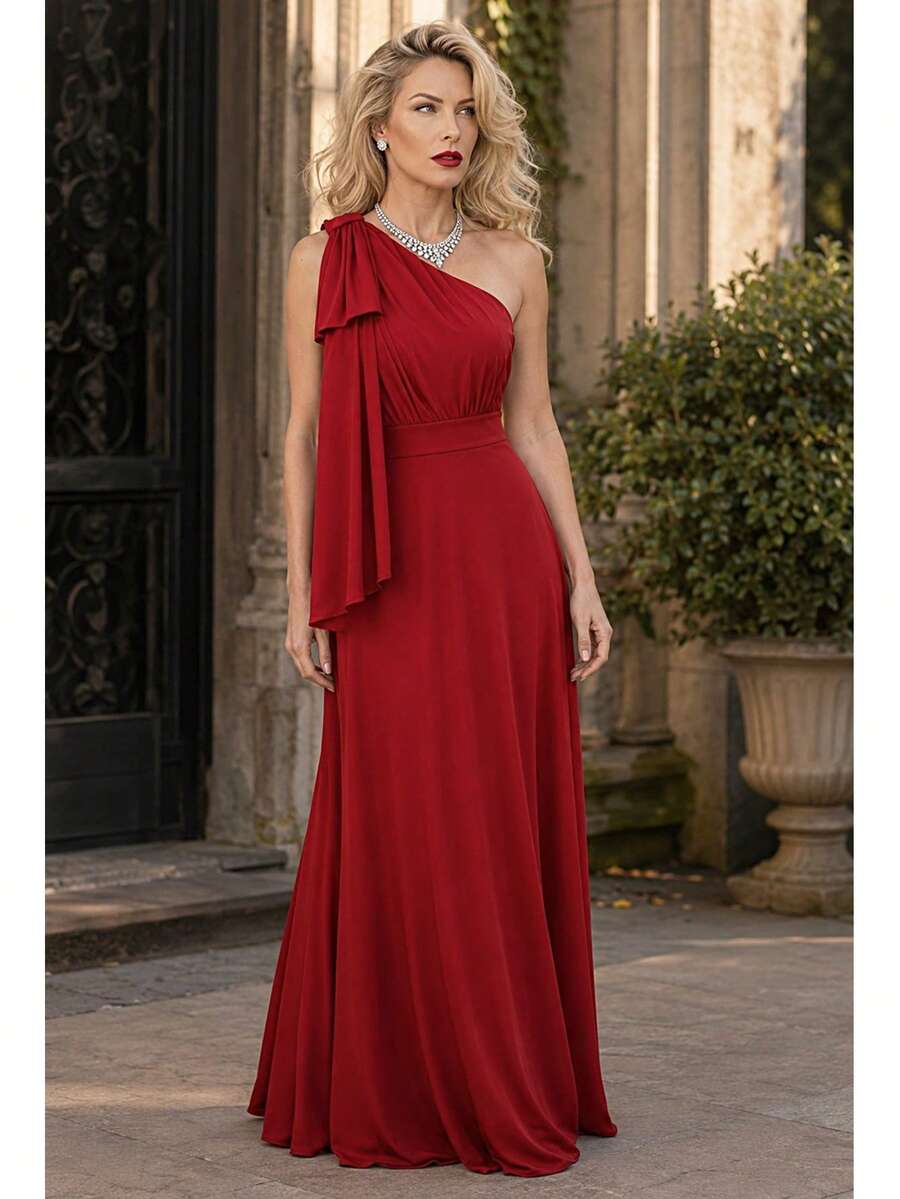 Long Party Dress With Lace, Lined Cups, Comfortable, Elegant, Simple - Rojo - Ver 1