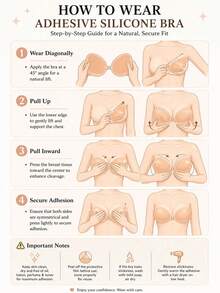 Adhesive Silicone Bra, Waterproof Strapless Backless Sticky Bra, Reusable Invisible Lifting Bra, Suitable For Wedding Dress, Swimwear And Summer Tops - Apricot - View 7