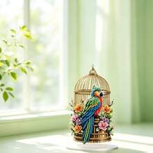Vintage Bird Cage Colorful Macaw Acrylic Desktop Ornament, Floral Animal Living Room Tabletop Decor Craft - 1PC - View 6