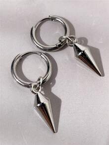 1 Pair Gothic Punk Style Vintage Cone Earrings, Minimalist Design, Suitable For Women, Valentine's Day, Mom, Mother's Day Gift, Halloween Gift, Unisex - Antique Silver - View 3