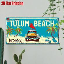 Cetak Datar 2D, 1 buah, Papan Logam Vintage, Papan Bertema Pantai TULUM dengan Pola Mobil Tropis dan Burung Beo, Cocok untuk Dekorasi Dinding Rumah, Bar, Kafe, Garasi, Dekorasi Gaya Industri, Hadiah Bertema Pantai (Gaya Acak) - A - View 6